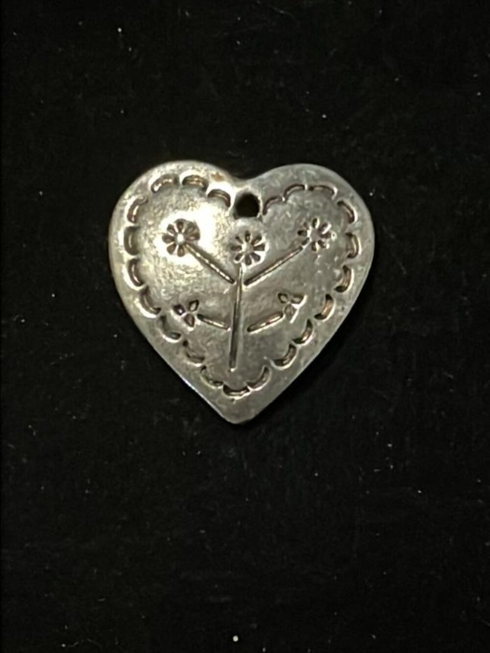 Silver Tone Heart with Flowers Pendant
